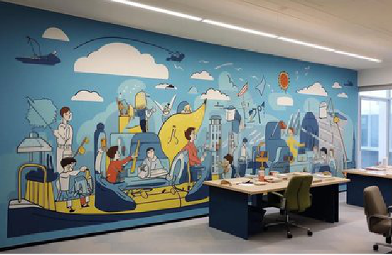 岳池办公室墙绘的特点。